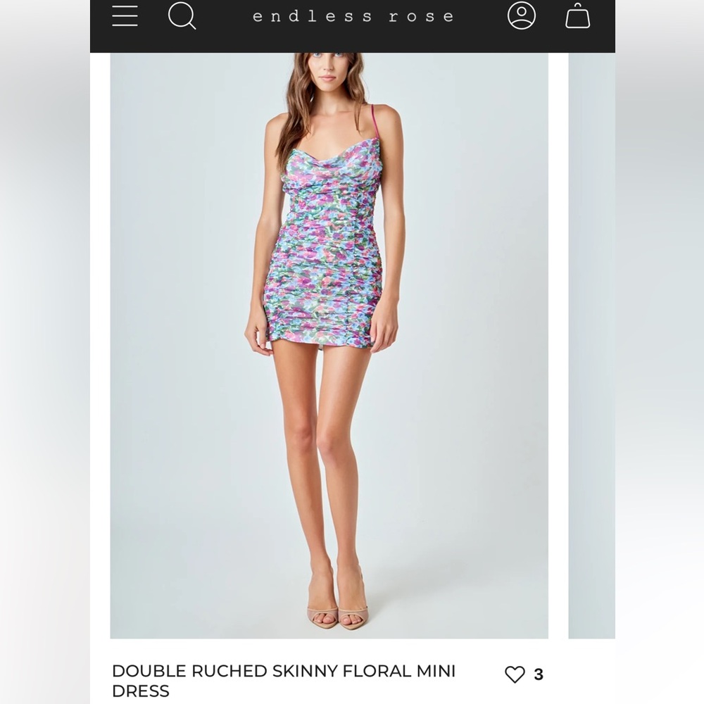 Endless Rose Double Ruched Skinny Floral Mini Dress - Picture 5 of 5